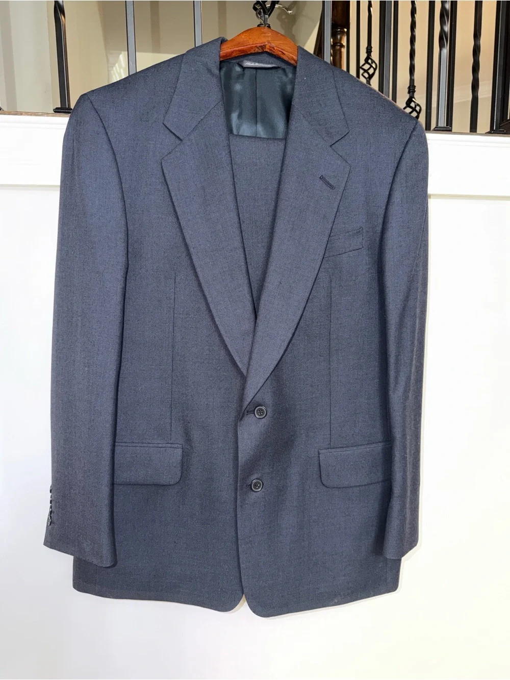 Alan Flusser Saks Fifth Avenue Suit Men 100% Wool Made in Canada Blue